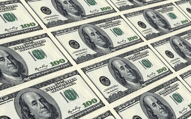 100 dollar notes printed on sheet