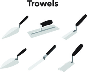 A vector set of isolated trowels on white background