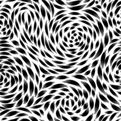 Abstract seamless pattern with black and white swirl line ornament. Geometric doodle texture. Ornamental wave optical effect background.