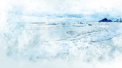 Abstract colorful sea soft wave watercolor illustration painting backgroud...