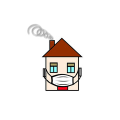 Quarantine sign. Virus epidemic safety design illustration. Creative symbol with house, wearing medical mask over white background.