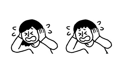 頭を抱える、耳をふさぐ男女（シンプル）