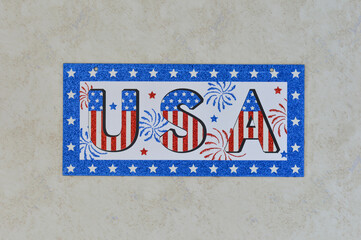 Fototapeta premium Celebrating Independence Day July 4th, President's Day, Memorial Day, Labor Day, Veteran's Day, Great America. USA sign in the colors of the flag of the United States on a white background.