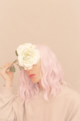 Vanilla flowers Girl aesthetic. Monochrome color trends.  Beige sensual mood