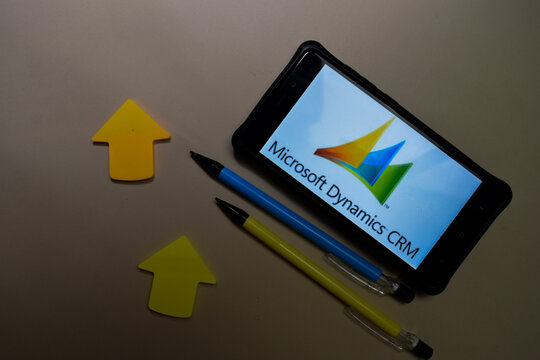 Microsoft Dynamics CRM dev app on Smartphone screen. Dynamics CRM is a freeware web browser developed by Microsoft Corporation