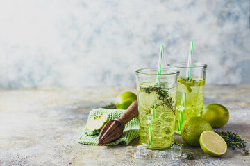 Lime Lemonade with thyme and ice.