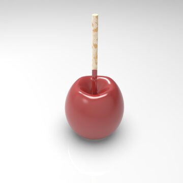 3d image of Apple on a stick in caramel 002