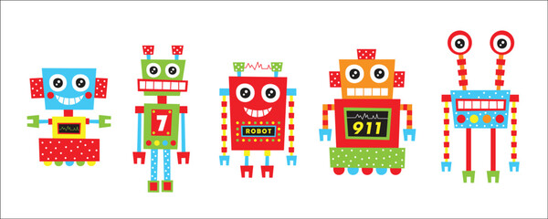 cute robot character vector collection