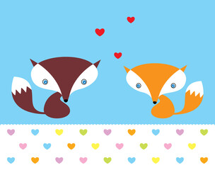 cute fox couple valentine greeting card