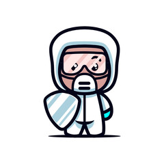 Cute disinfectant man mascot icon illustration