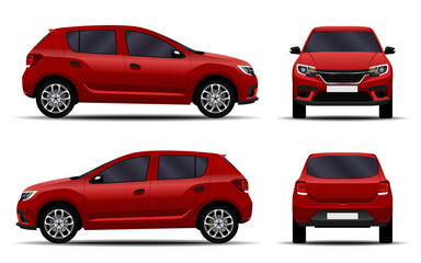 realistic car. hatchback. front view, side view, back view.
