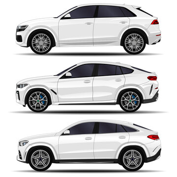 realistic SUV sport cars set. side view.