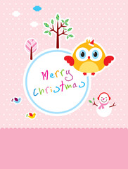 cute owl merry christmas greeting card