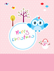 cute owl merry christmas greeting card