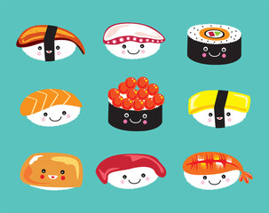 cute sushi character vector collection