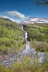 On a walk in Velfjord wilderness  with large waterfalls,Northern Norway