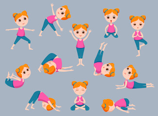 Obraz na płótnie Canvas Yoga kids vector icons set