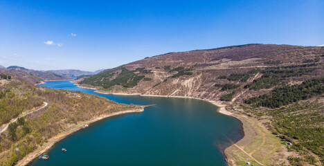 Zavoj lake near the Pirot town and Paklestica village in Serbia. Aerial view.