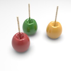 3d image of Apple on a stick in caramel 004