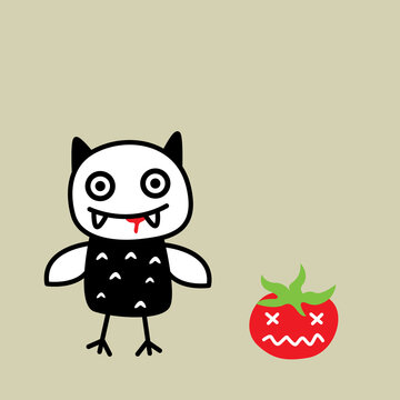 cute vampire owl and tomato design
