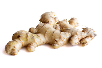 fresh ginger root on white background