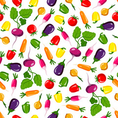 Vegetables seamless pattern. Healthy food vector background.