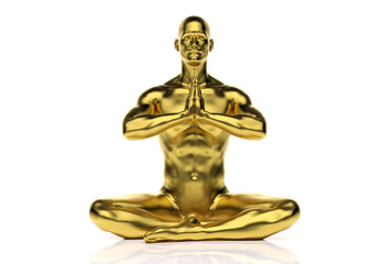3D Render : A male character with gold texture meditating on the ground floor..

