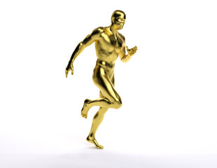 Fototapeta na wymiar 3D Render : a running male body illustration with gold texture 