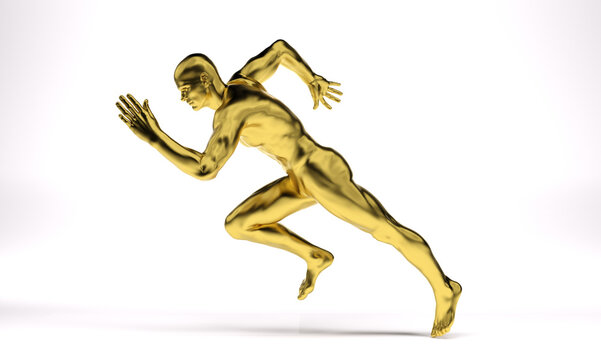 3D Render :  a running male body illustration with gold texture 