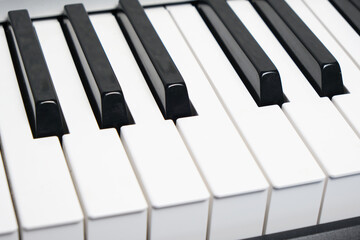Black and white keys from the piano and synthesizer.