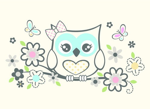 baby owl funny vector illustration