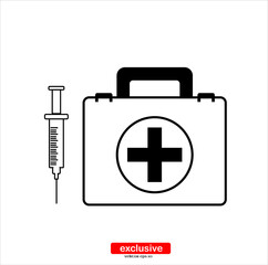 Obraz premium an injection first aid kit icon.Flat design style vector illustration for graphic and web design.