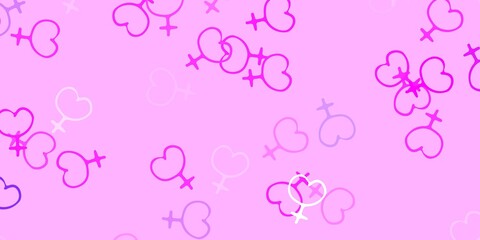 Light Purple, Pink vector backdrop with woman's power symbols.
