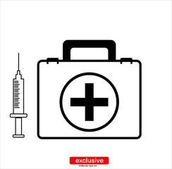 Obraz premium an injection first aid kit icon.Flat design style vector illustration for graphic and web design.