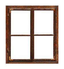 Vintage brown wooden window on white background