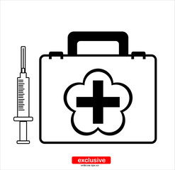 Obraz premium an injection first aid kit icon.Flat design style vector illustration for graphic and web design.
