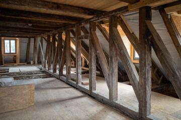 Fototapeta na wymiar the upper floor of an old half-timbered house restored