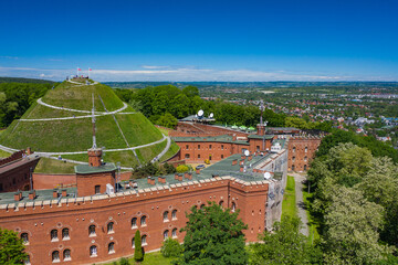 Kosciuszko Mound (Kopiec Kosciuszki) Aerial View. Krakow, Poland. Erected in 1823 to commemorate Tadeusz Kosciuszko. - obrazy, fototapety, plakaty