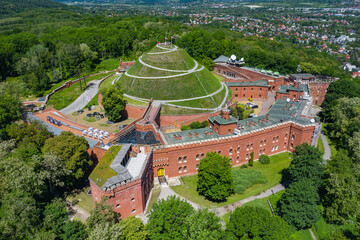 Kosciuszko Mound (Kopiec Kosciuszki) Aerial View. Krakow, Poland. Erected in 1823 to commemorate Tadeusz Kosciuszko. - obrazy, fototapety, plakaty