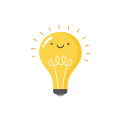 Light bulb with concept of idea. cartoon hand drawn sign logo. Vector Illustration