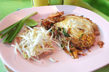 Fried noddles as a breakfast in Thailand Bangkok
