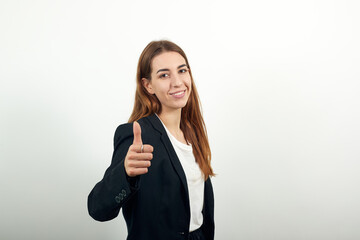 Showing thumb up, like sign positive something good has happened finger gesture for fine result...