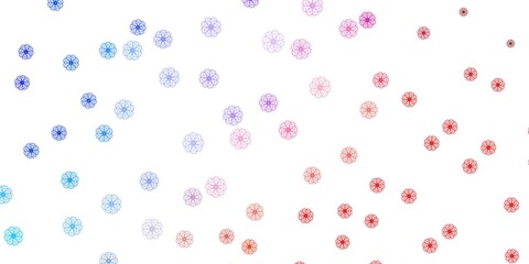 Light Blue, Red vector doodle pattern with flowers.