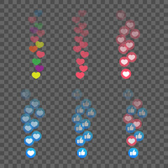 Set of colorful vector hearts for stream.
