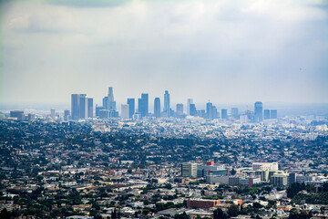 Skyline of Los Angeles downtown, CA, USA in a hazy day 