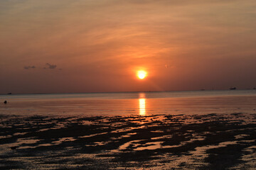Beautiful Sunset landscape at Tanjung Pendam Beach, Bangka Belitung island, Indonesia