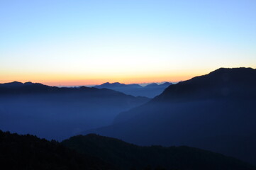Sun rise view of Taiwan Hehuanshan mountain range in the morning