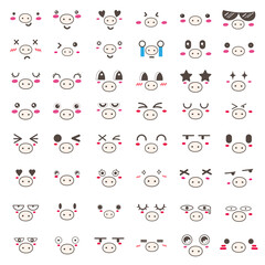 Naklejka premium Set of kawaii pig face icon design. Vector illustration.