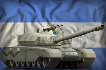 heavy tank on the Nicaragua national flag background. 3d Illustration