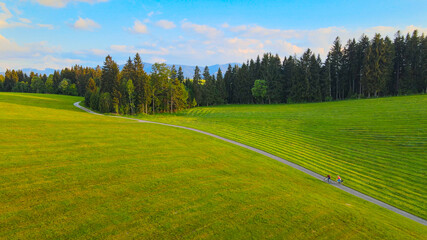 Typical Bavarian landscape in the German Alps - Allgau district - aerial view